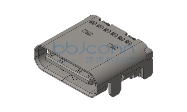 TYPE C 24P 母座 板上型 L=7.90 CH=1.68 四脚插 带柱 端子双排SMT 短脚0.5长 编带