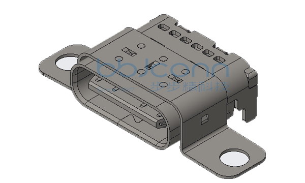 TYPE-C 24P 母座 双壳 锁螺丝式 缺P 第三代MD 两脚插+两脚贴片 双排SMT L=7.90 CH=1.93 编带