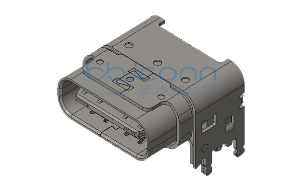 TYPE-C 24P 母座 双壳 板上四脚插 带柱 端子双排SMT L=9.10 CH=3.68 垫高1.89 编带