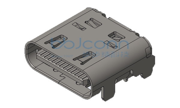 TYPE-C 24P 母座 板上 外壳四脚插 脚长0.6 端子双排SMT CH=1.57 L=8.17 LCP黑胶 带柱 镀金15u 编带