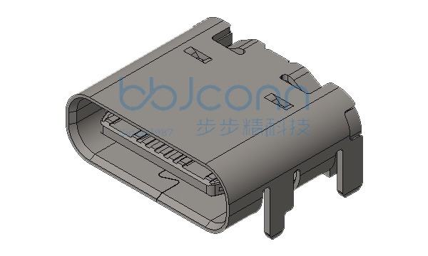 TYPE-C 16P 母座 板上四脚插 端子SMT L=7.35 带柱 不锈钢304外壳 过5A电流 编带