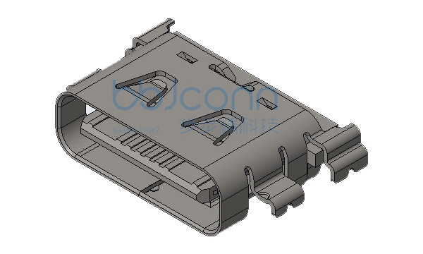 TYPE-C 16P 母座 沉板1.40 平口 外壳带弹 四脚插 端子SMT L=6.55 PA46黑胶 编带（战斗版）