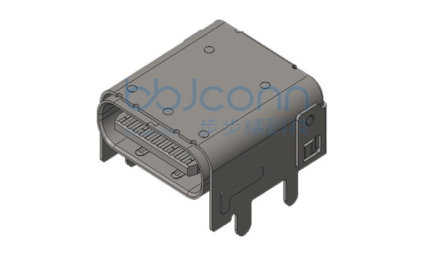 TYPE-C 24P 母座 双壳 板上型 SMT+DIP 四脚插 带柱 脚长1.5 L=10.10 CH=3.4 编带