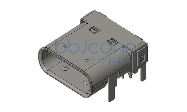 TYPE-C 母座 24P 板上型 双壳 四脚DIP 端子DIP+SMT L=10.00 CH=1.80 外壳脚长1.60 带柱 编带