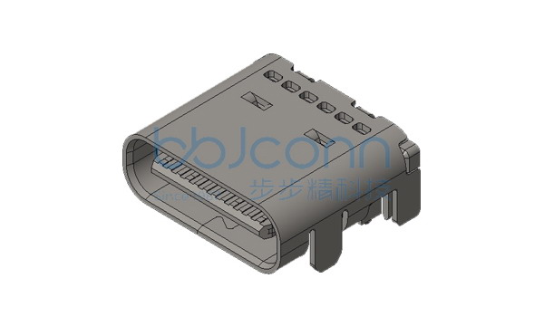 TYPE-C 24P 母座 板上四脚插 端子双排SMT 带柱 L=7.90 不锈钢外壳 PA9T蓝胶 编带