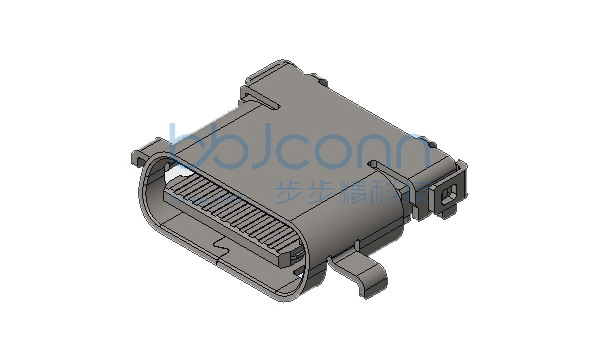 TYPE-C 24P 母座 斜口 L=8.54 CH=0.34 沉板1.24 四脚插 带柱 端子（SMT+DIP）