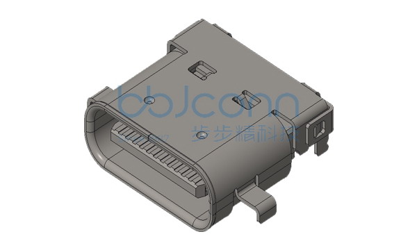 TYPE-C 24PIN 母座 四脚插 带柱 沉板1.38 L=8.65 CH=0.33 双外壳 脚长0.6 端子DIP+SMT 端子镀金15u