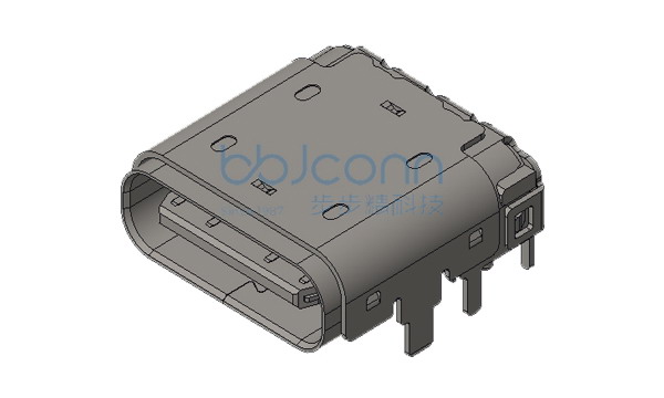 TYPE-C 24P 母座 L=9.34 CH=1.73 六脚插带柱 端子DIP+SMT 带上铁壳无缺口 前插后贴 端子镀金30u