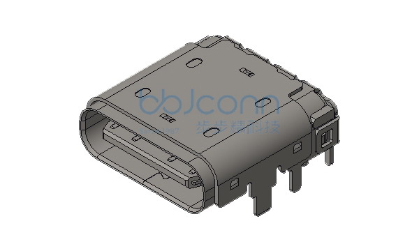 TYPE-C 24P 母座 双壳 SMT+DIP 镀金30u 板上六脚插 带柱 L=9.34 CH=1.73 编带