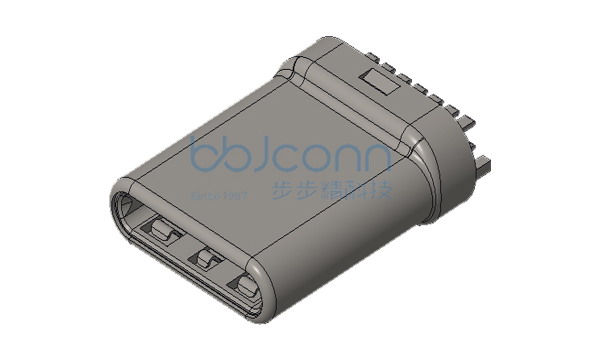 TYPE-C 2.0 公头 拉伸壳 14P H=10.30 端子长1.50 接地黑胶 端子镀金1U 外壳镀镍