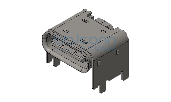 TYPE-C 16P 母座 板上四脚插 L=8.0 SMT 垫高3.0mm CH4.58mm 带柱 双外壳