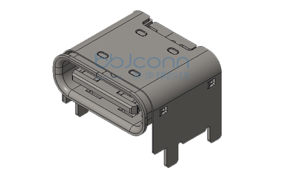 TYPE-C 16P 母座 板上四脚插 带柱 L=8.0 CH=4.05 垫高2.50mm ( 端子SMT )