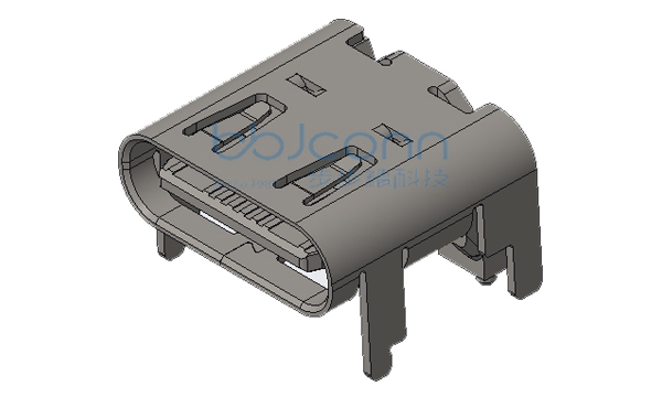 TYPE-C 16PIN 母座 L=8.0 CH=3.18 垫高1.60 板上四脚插 带柱 端子SMT