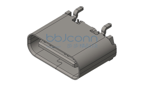 TYPE-C 24P 母座 直立式 四脚插 带柱 H=6.5 端子SMT 编带