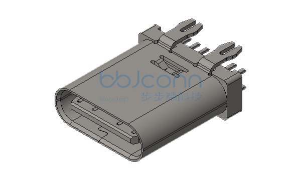 TYPE-C 14P 母座 直立式 H=10.0 四脚插 鱼叉脚 端子DIP