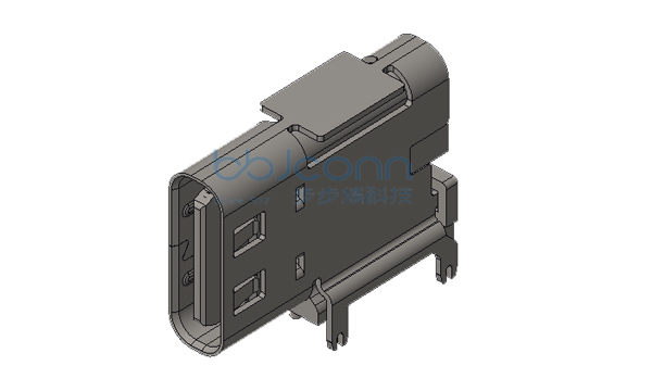 TYPE-C 24P 母座 侧插 四脚插 鱼叉脚 端子SMT 带柱 L=13.95 CH=5.1 LCP黑胶 编带