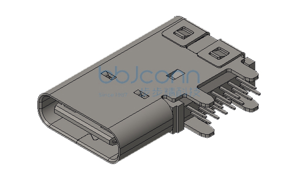 TYPE-C 14P 母座 侧插 四脚插 端子DIP 带中夹片 L=14.55 CH=4.57 PA9T黑胶 镀金3U 盒装