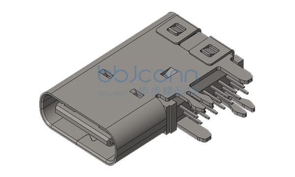 TYPE-C 14P 母座 侧插 四脚插 端子DIP 带中夹片 L=14.55 CH=4.57 PA9T黑胶 盒装