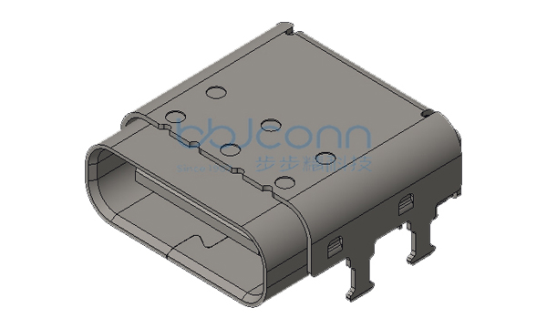 TYPE-C 24P 母座 板上四脚插 带柱 双壳 L=9.65 CH=1.60 端子SMT+DIP 编带
