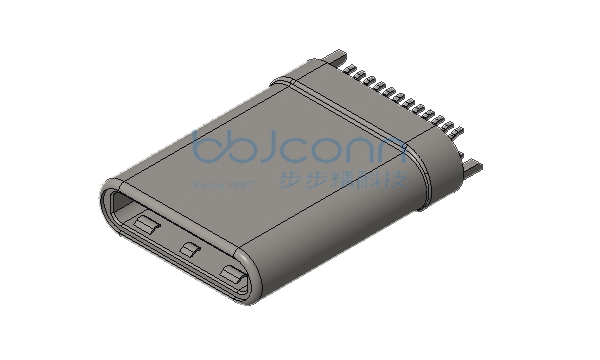 TYPE-C 24P 母座 直立式 SMT 四脚插 外壳脚长1.50 H=6.50 带柱 编带