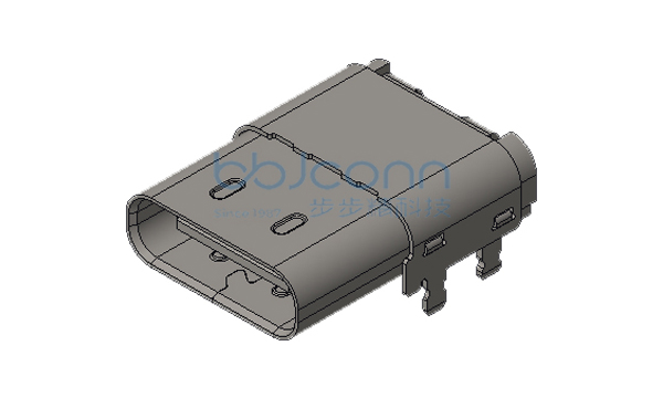 TYPE-C 24P 母座 双壳 板上四脚DIP 带柱 端子双排SMT L=12.4 CH=1.73 LCP黑胶 镀金3u 编带