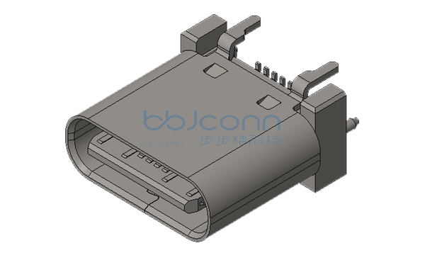 TYPE-C 16P 母座 直立式 四脚插 带柱 端子SMT H=8.80 带中夹片 LCP黑胶 不锈钢外壳 编带