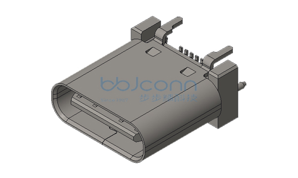 TYPE-C 16P 母座 直立式 四脚插 带柱 端子SMT H=9.30 带中夹片 LCP黑胶 不锈钢外壳 编带
