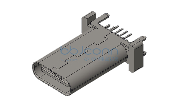 TYPE-C 6P 母座 直立式 三脚插 端子SMT H=10.50