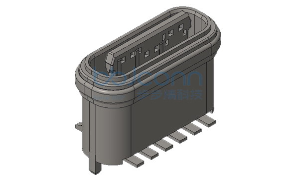 TYPE-C 6P 防水母座 直立式 H=7.15 两脚插两脚贴 舌片外露0.75 端子SMT U型锌合金外壳 IPX7