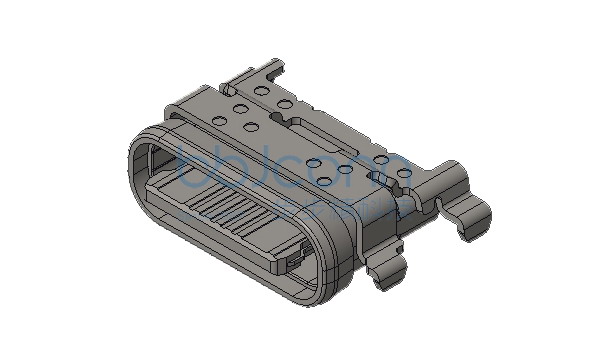 TYPE-C 16P 母座 双壳 沉板1.18 四脚插 端子SMT 带柱 舌片外漏0.80 L=7.60 CH=0.30 防水IPX7 带防水圈 编带