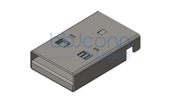 USB?2.0?公头?180度?卧式直脚?L=18.75?沉板2.6?无柱?端子SMT?平口?LCP黑胶?铁壳 编带