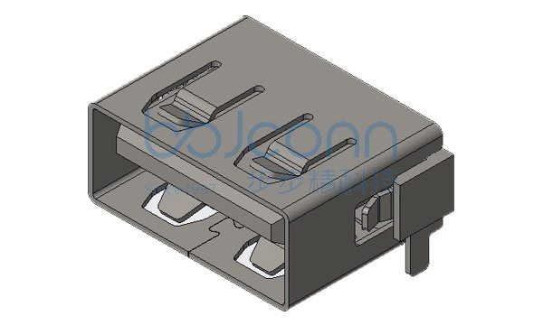 USB 2.0 AF 90度 后两脚插 端子SMT L=10.0 H=5.75 平口 LCP黑胶 铜壳 大电流3A 镀金3U 盒装
