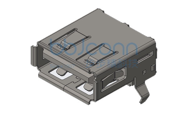 USB 2.0 AF 90度 L=14.05 弯脚（15.20） 卷边 PBT白胶 铜壳 端子镀金15u