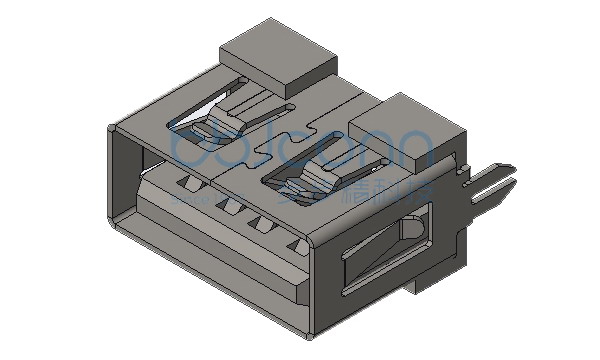 USB 2.0 A母 180度 DIP 两脚插 弯脚 卷边 铜壳 PBT黑胶 H=15.0 盒装